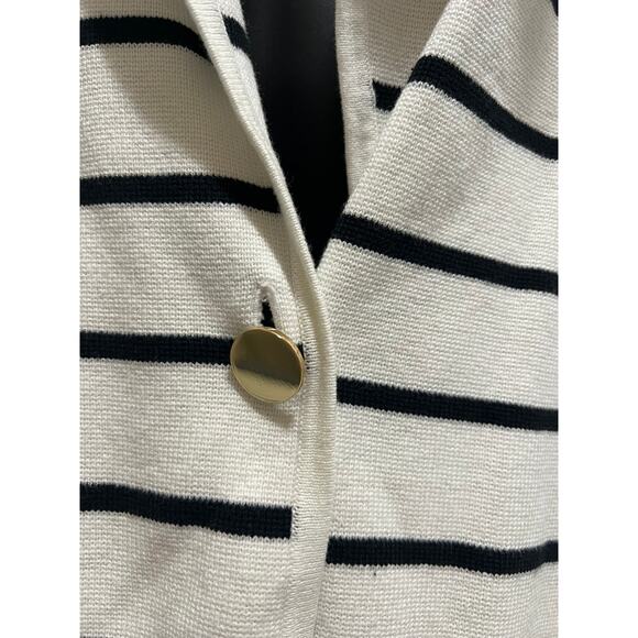 Cache 100% Cotton - Black x White Striped Knit Blazer Size 12 - Picture 5 of 7